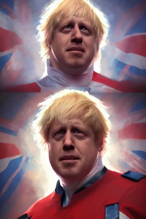 Image similar to Boris Johnson as a superhero Captain Union Jack, portrait, highly detailed, digital painting, artstation, concept art, smooth, sharp focus, soft volumetric lights, illustration, cinematic lighting, art by artgerm and greg rutkowski and alphonse mucha