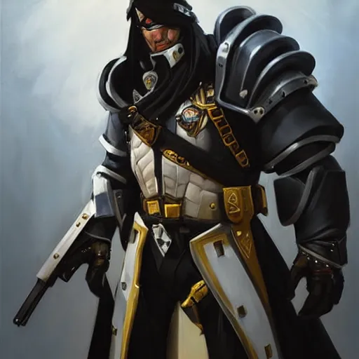 Prompt: greg manchess portrait painting of armored vincent valentine as overwatch character, medium shot, asymmetrical, profile picture, organic painting, sunny day, matte painting, bold shapes, hard edges, street art, trending on artstation, by huang guangjian and gil elvgren and sachin teng