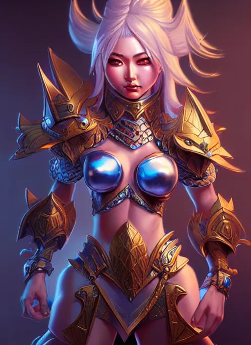 Image similar to sakimi chan, fantasy armor, detailed face, dynamic lighting, tony sart