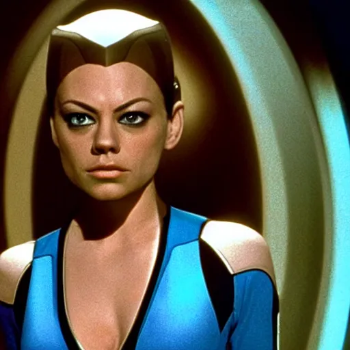 Prompt: A still of Mila Kunis as Seven of Nine in Star Trek: Voyager (1995)