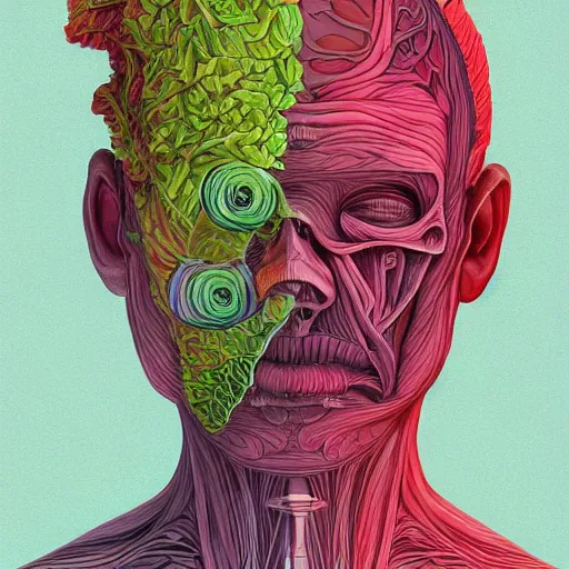 Image similar to the anatomy of a head of lettuce that looks like a beautiful woman, an ultrafine detailed painting by james jean, intricate linework, bright colors, final fantasy, behance contest winner, vanitas, angular, altermodern, unreal engine