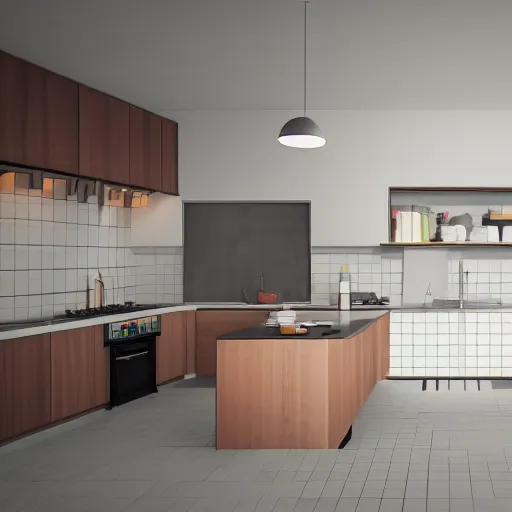 Prompt: isometric chubby kitchen, c 4 d style, octane render, studio lighting