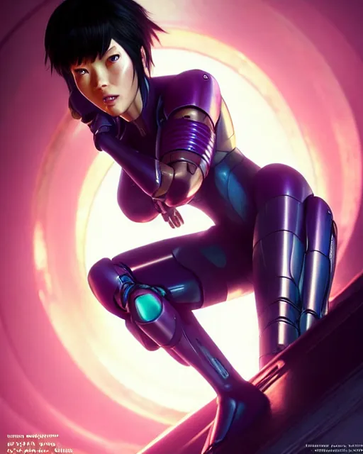 Image similar to weta disney pixar movie still portrait photo of motoko kusanagi the major ghost in the shell : : as cyborg woman by pixar : : by weta, wlop, ilya kuvshinov, rossdraws, artgerm, marvel, maxim cover, latex, octane render, sweaty, iridescent, bright morning, anime, liosh, mucha : :