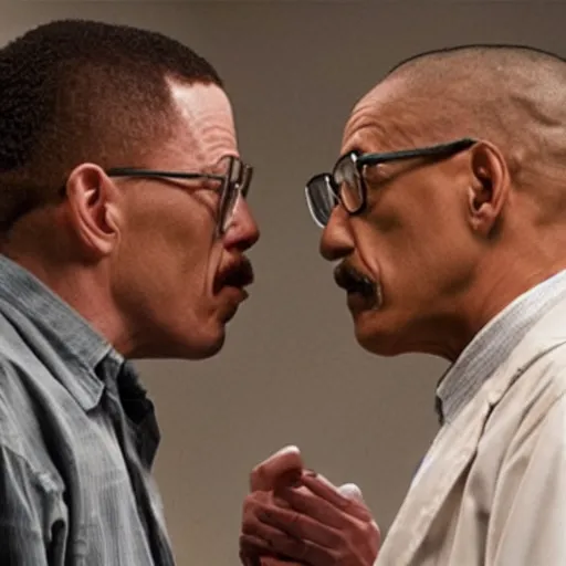 Image similar to walter white kissing gus fring