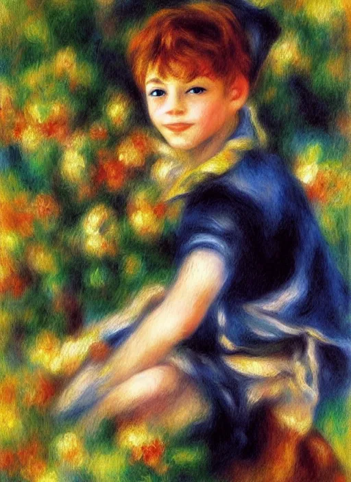 Image similar to lifelike oil painting portrait of peter pan by renoir