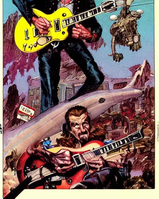 Image similar to barry chuckle ( shredding on a gibson les paul, art by glenn fabry and frank frazetta )