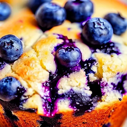 Image similar to the most delicious closeup macro photograph of a blueberry muffin, looks amazing and delicious, sugar crusted, baked to perfection juicey delicious blueberry mix