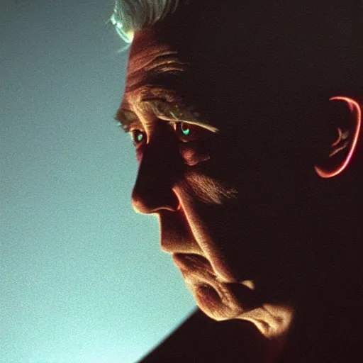 Image similar to movie still of sad cyborg, cinematic composition, cinematic light, by david lynch