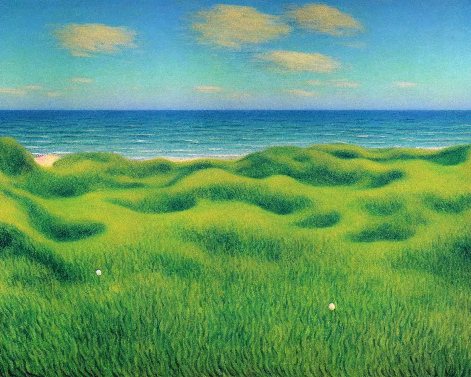 Image similar to achingly beautiful painting of bandon dunes green by rene magritte, monet, and turner.