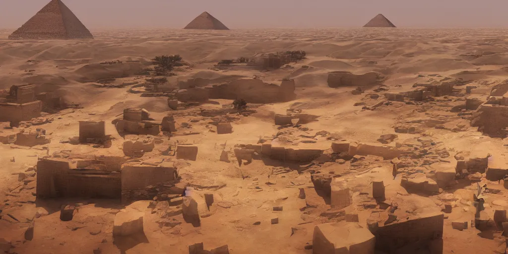 Image similar to a stunning egyptian landscape with pyramids by makoto shinkai