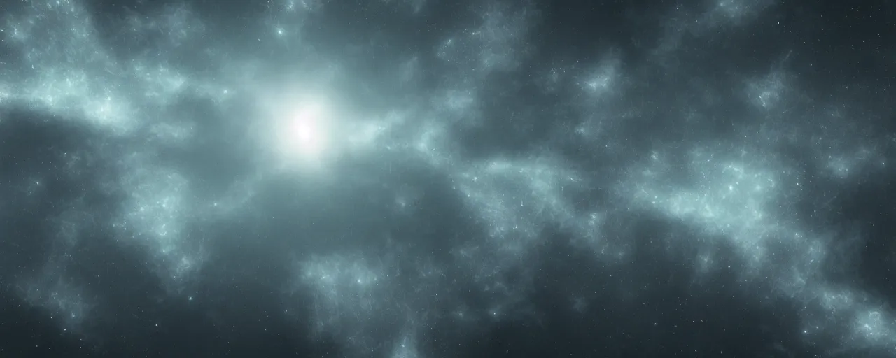 Prompt: minimalist smooth cinematic render of atmospheric space, nebula, homeworld skies, volumetric lighting