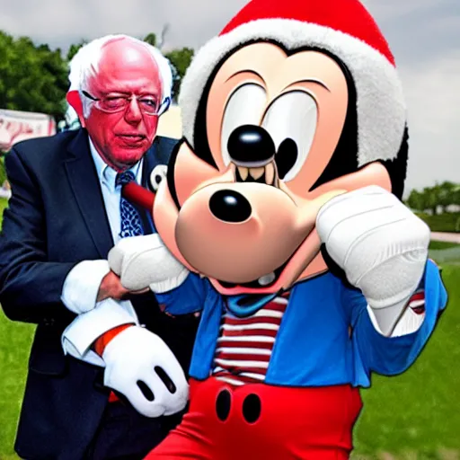 Image similar to bernie sanders choking mickey mouse