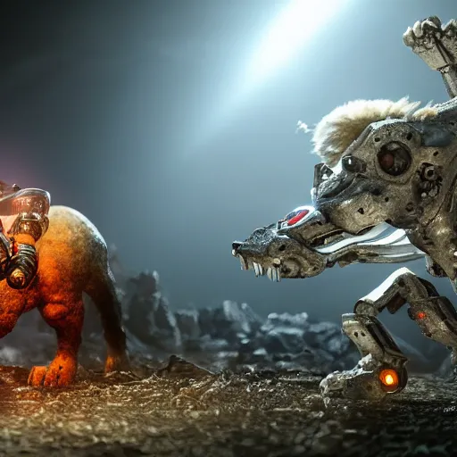 Prompt: hybrid of a cyborg dog and an agate golem kaiju, landscape agate, ultra detailed, 8 k, rule of thirds, professional lighting, unreal engine.
