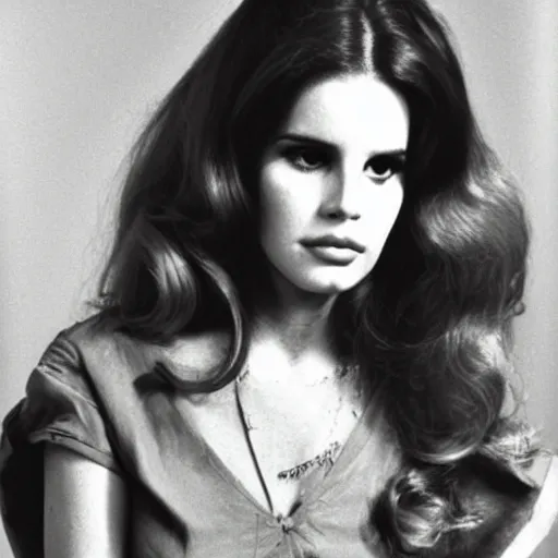 Image similar to lana Del Rey mugshot, 1970s, big hair