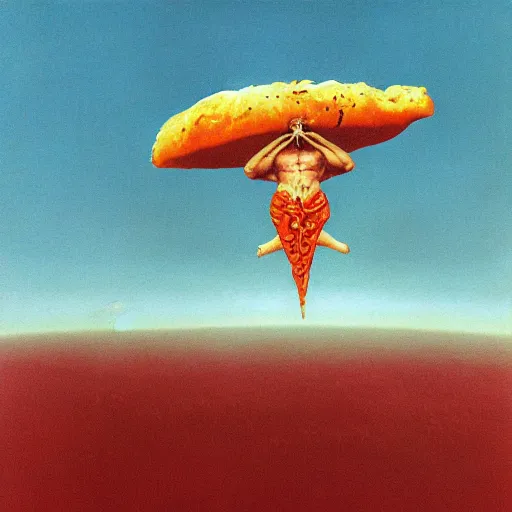 Prompt: flying pizza in the style of zdzisław beksinski