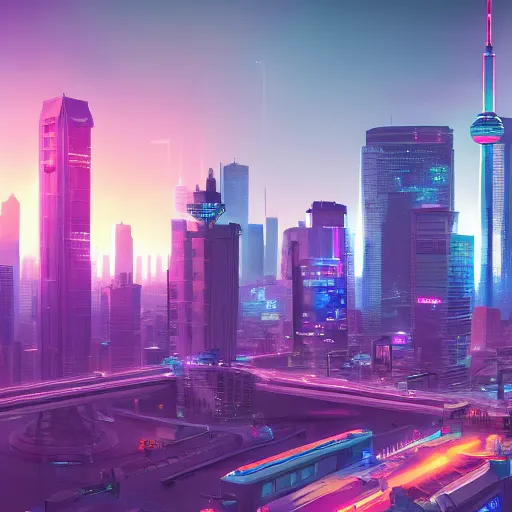 Neon cyberpunk cityscape including CN tower of Toronto | Stable ...