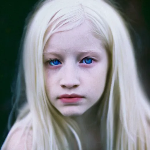 Prompt: portrait photograph of an beautiful albino girl, 135mm nikon f/2