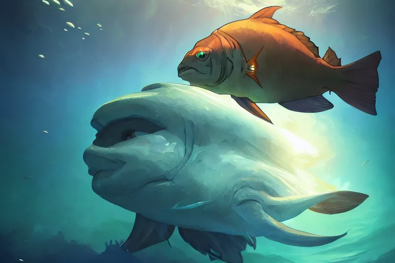 Prompt: mola mola - giant sunfish, cinematic underwater shot, smooth and sharp digital painting by greg rutkowski and alphonse mucha and rossdraws | sea creature in the style of hearthstone and overwatch, trending on artstation