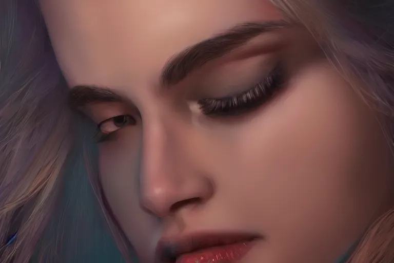 Prompt: hyperrealistic close up portrait of stunningly beautiful 20 year old female, proportionate face, lit by dawn light, cyberpunk city on background, trending on artstation