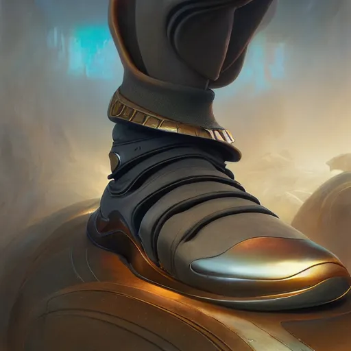 Image similar to futuristic balenciaga sneakers by jesper ejsing, james jean, justin gerard, tomasz alen kopera, cgsociety and fenghua zhong, subsurface scattering, highly detailed, rim light, art, cinematic lighting, very coherent, hyper realism, high detail, 8 k