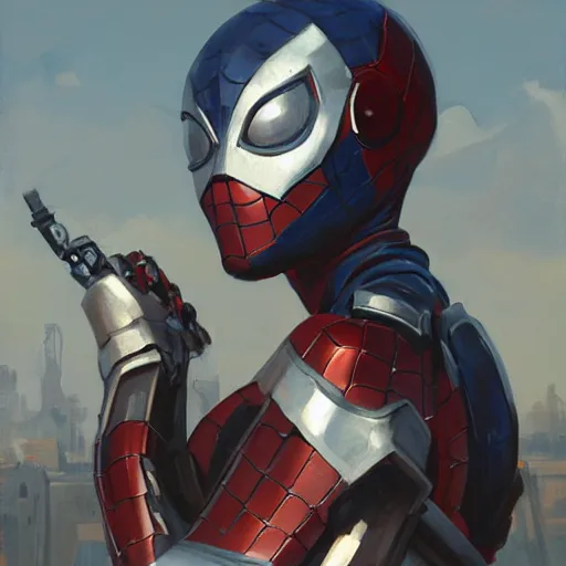 Image similar to greg manchess portrait painting of partially armored female iron spiderman as overwatch character, medium shot, asymmetrical, profile picture, organic painting, sunny day, matte painting, bold shapes, hard edges, street art, trending on artstation, by huang guangjian, gil elvgren, ruan jia, greg rutkowski, gaston bussiere