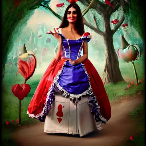 Prompt: Sonam Kapoor as alice from alice in wonderland photorealistic in the style of american mcgee