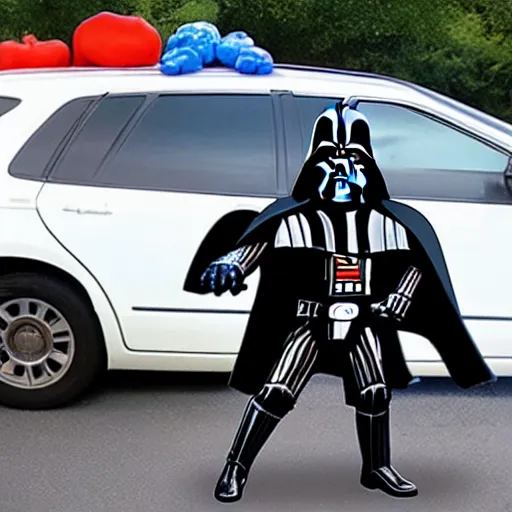 Image similar to darth vader throw food on a car