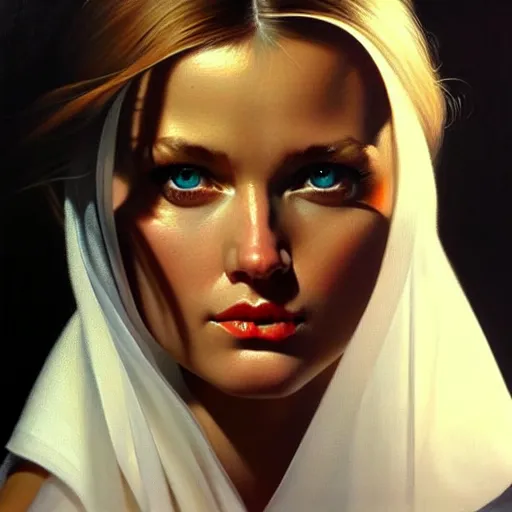 Prompt: close up face of a extremely beautiful bond female vam pire portrait, masterpiece!, oil on canvas, artgerm, norman rockwell, craig mulins, trending on pxiv,