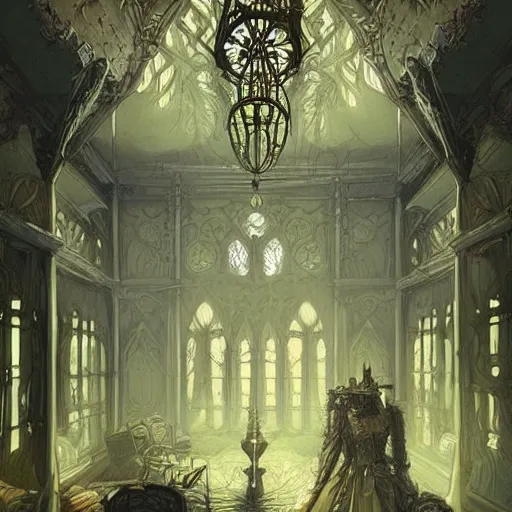 Prompt: intricate detailed victorian goth interior of a vintage 1 9 7 0 s hospital by peter mohrbacher and dan mumford, cgsociety