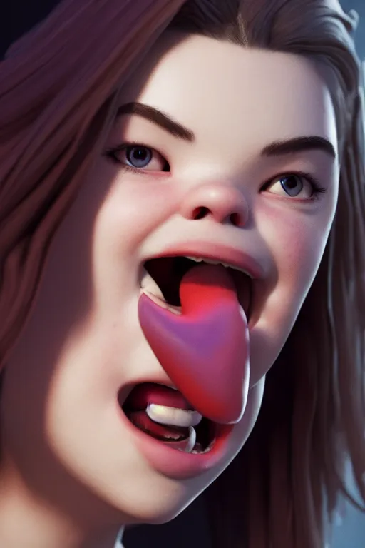 Image similar to anya taylor joy silly selfie with a pulled out tongue, pixar, volumetric lighting, epic composition, hyper detailed, ultra realistic, sharp focus, octane render, volumetric, ray tracing, artstation trending, cgsociety, sense of awe, 4 k