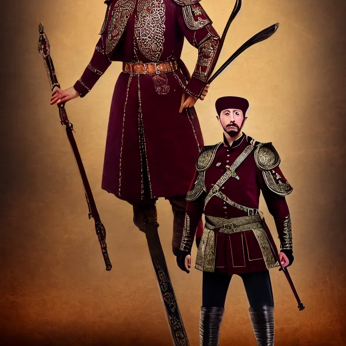 Image similar to full length photo of elon muskas an ottoman warrior, highly detailed, 4 k, hdr, smooth, sharp focus, high resolution, award - winning photo