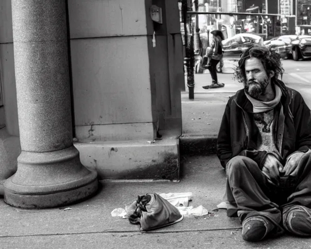 Image similar to a beautiful handsome homeless man in new york city.