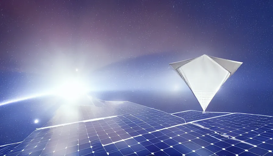 Prompt: solar sail in space, blocking sun, earth visible below, octane render, dramatic