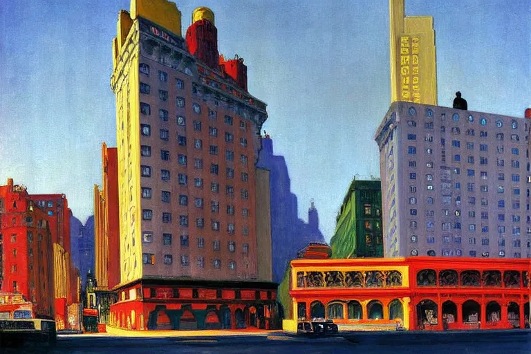 Prompt: the chelsea hotel, painting by edward hopper and eric fischl and robert mcginnis