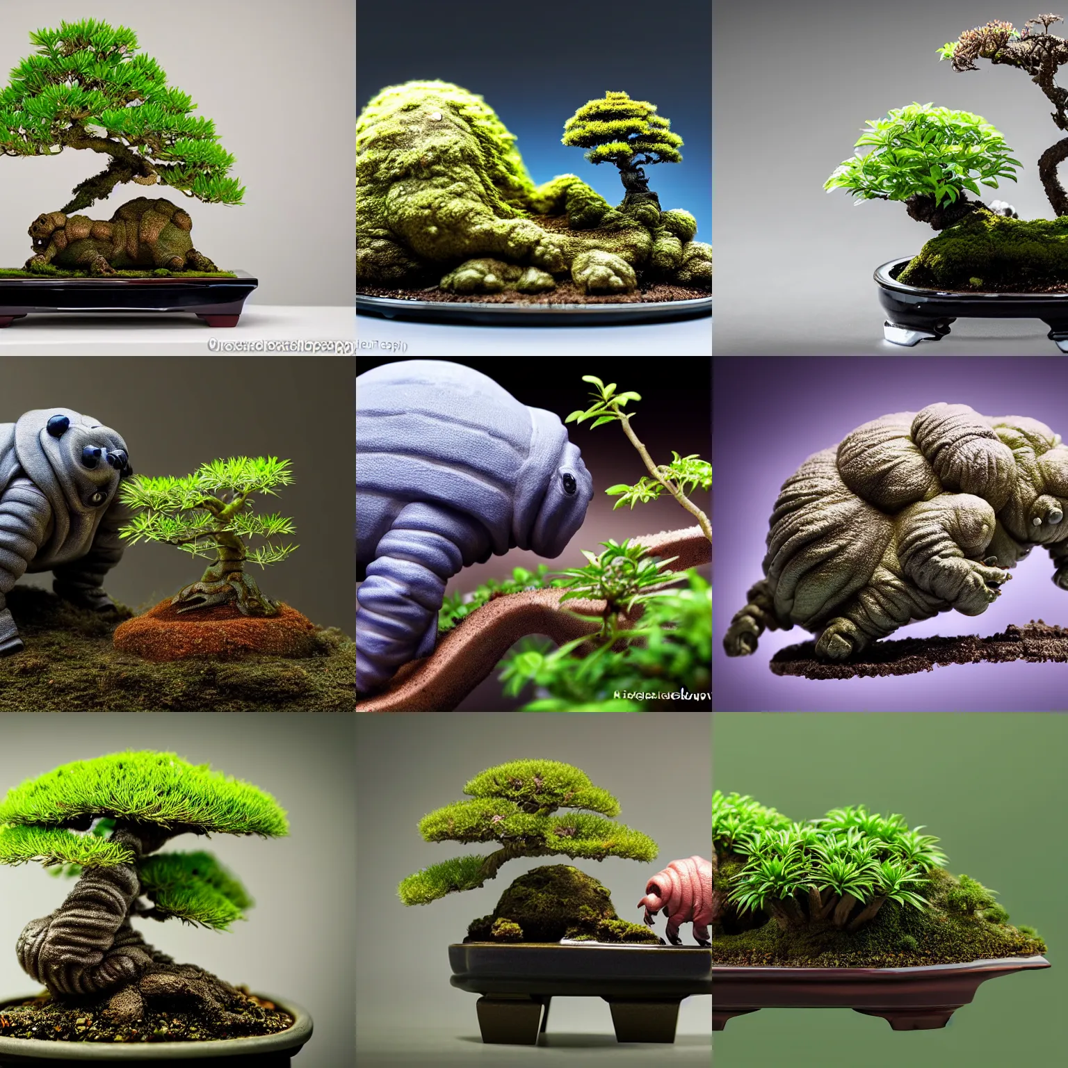 Prompt: a tardigrade practicing bonsai, electron microscope capture, 4k, hd, science monthly photography