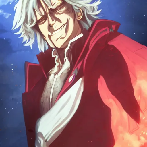 Image similar to portrait of alucard as a pilot, anime fantasy illustration by tomoyuki yamasaki, kyoto studio, madhouse, ufotable, trending on artstation