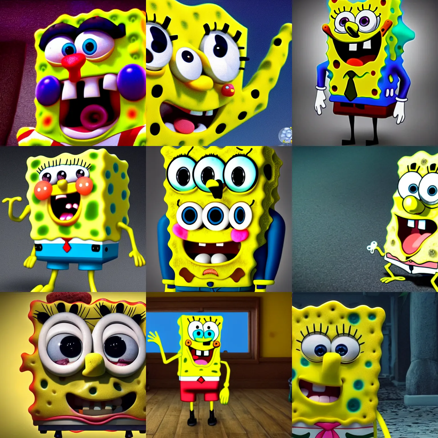 Prompt: Cursed spongebob,scary,creepy,unnerving,8k,ultra detailed,HD,photorealiatic,detailed face