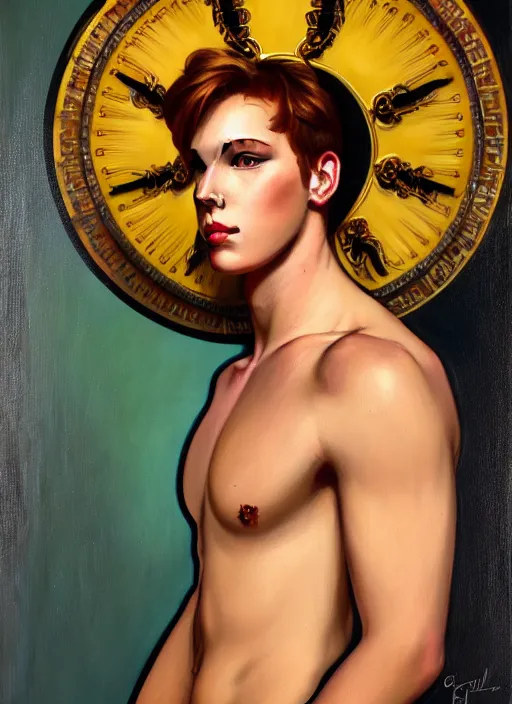 Image similar to oil portrait of jason blossom, intricate, elegant, highly detailed, lighting, painting, artstation, smooth, illustration, art by greg rutowski and alphonse mucha