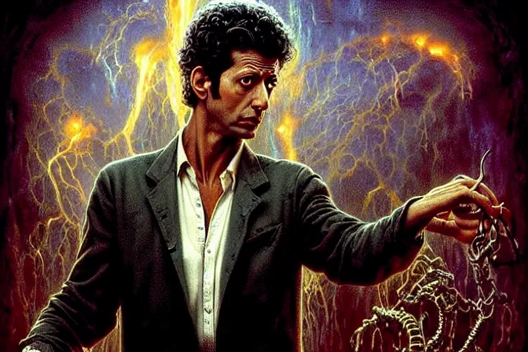 Prompt: young jeff goldblum in “ constantine ” ( 1 9 8 4 ) by cronenberg artwork, 4 k digital art, neon, 8 0's style tomasz alen kopera, peter mohrbacher, donato giancola, ilya repin, drew struzan hyperrealistic oil painting, gothic ghost horror biomechanical hell demons, frank frazetta