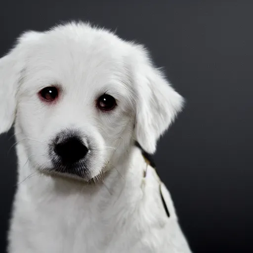 Prompt: a Nobel white dog, trending wallpaper, black background, hyper realistic