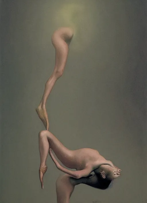 Image similar to ballerina fetal, painted by zdzislaw beksinski