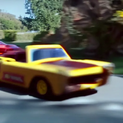 Prompt: vin diesel driving a children toy car, action movie, realistic, hd, 8 k, cinematic, car chase