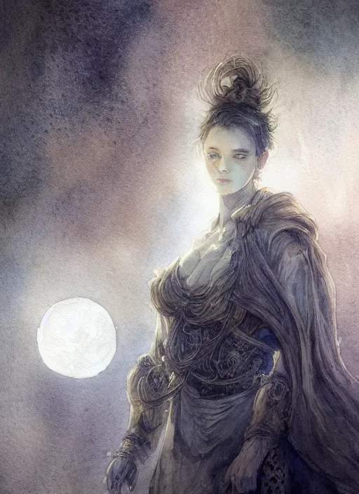 Image similar to portrait, dream wanderer and the moon, watercolor, dramatic lighting, cinematic, establishing shot, extremely high detail, foto realistic, cinematic lighting, pen and ink, intricate line drawings, by Yoshitaka Amano, Ruan Jia, Kentaro Miura, Artgerm, post processed, concept art, artstation, matte painting, style by eddie mendoza, raphael lacoste, alex ross