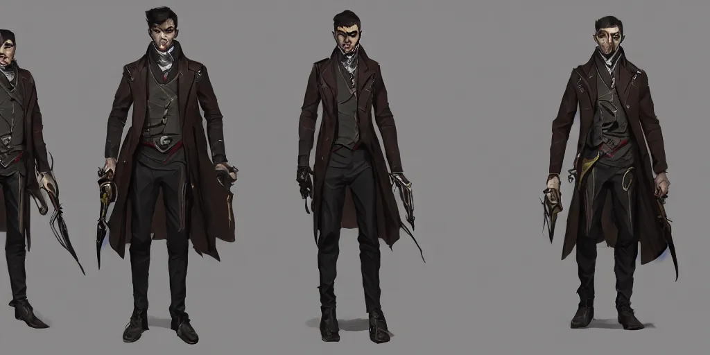 Prompt: dishonored 2 character design teenage boy, game concept art, matte painting, artstation