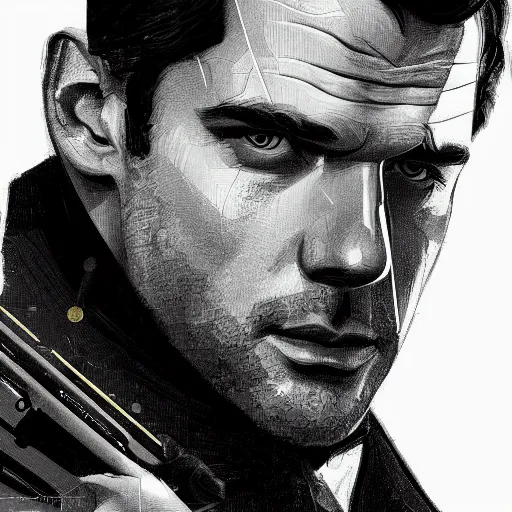 Image similar to enry cavill as james bond, portrait, highly detailed, digital painting, artstation, concept art, sharp focus, illustration, art , style of archer tv show detailed vector art