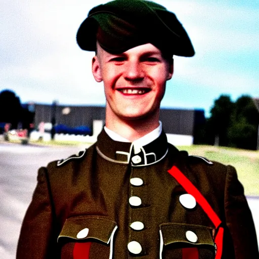 Image similar to Justin Truedau wearing a german soldier's uniform, colorized