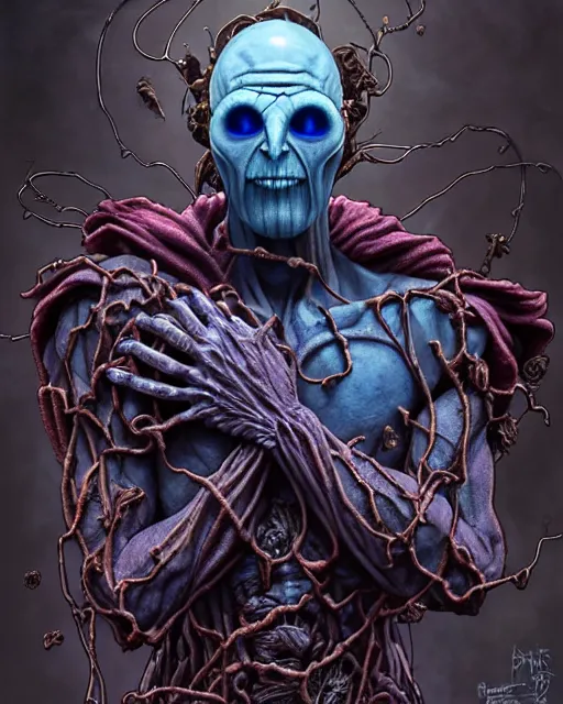 Prompt: the platonic ideal of flowers, rotting, insects and praying of cletus kasady ultimate carnage thanos dementor doctor manhattan chtulu nazgul bioshock, detailed, intricate, hyperrealism, fantasy, matte, hearthstone, scary, decay, dmt, art by brock hofer and artgerm and greg rutkowski and alphonse mucha