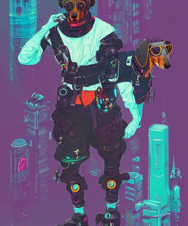 Image similar to a portrait of an anthropomorphic cyberpunk dachshund dog, ninja cyberpunk!, fantasy, elegant, digital painting, artstation, concept art, matte, sharp focus, illustration, art by josan gonzalez