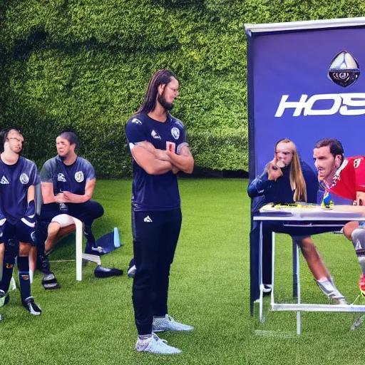 Image similar to soccer player andy carroll unveils his new esports team at a press conference, halo, hcs