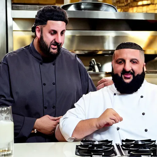 Image similar to ethan klein and dj khaled on an episode of hell's kitchen